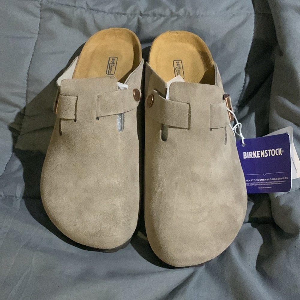 Birkenstock Boston Clogs Taupe 38 (Woman’s 7 / 7.5) Soft Footbed Narrow - Picture 2 of 3